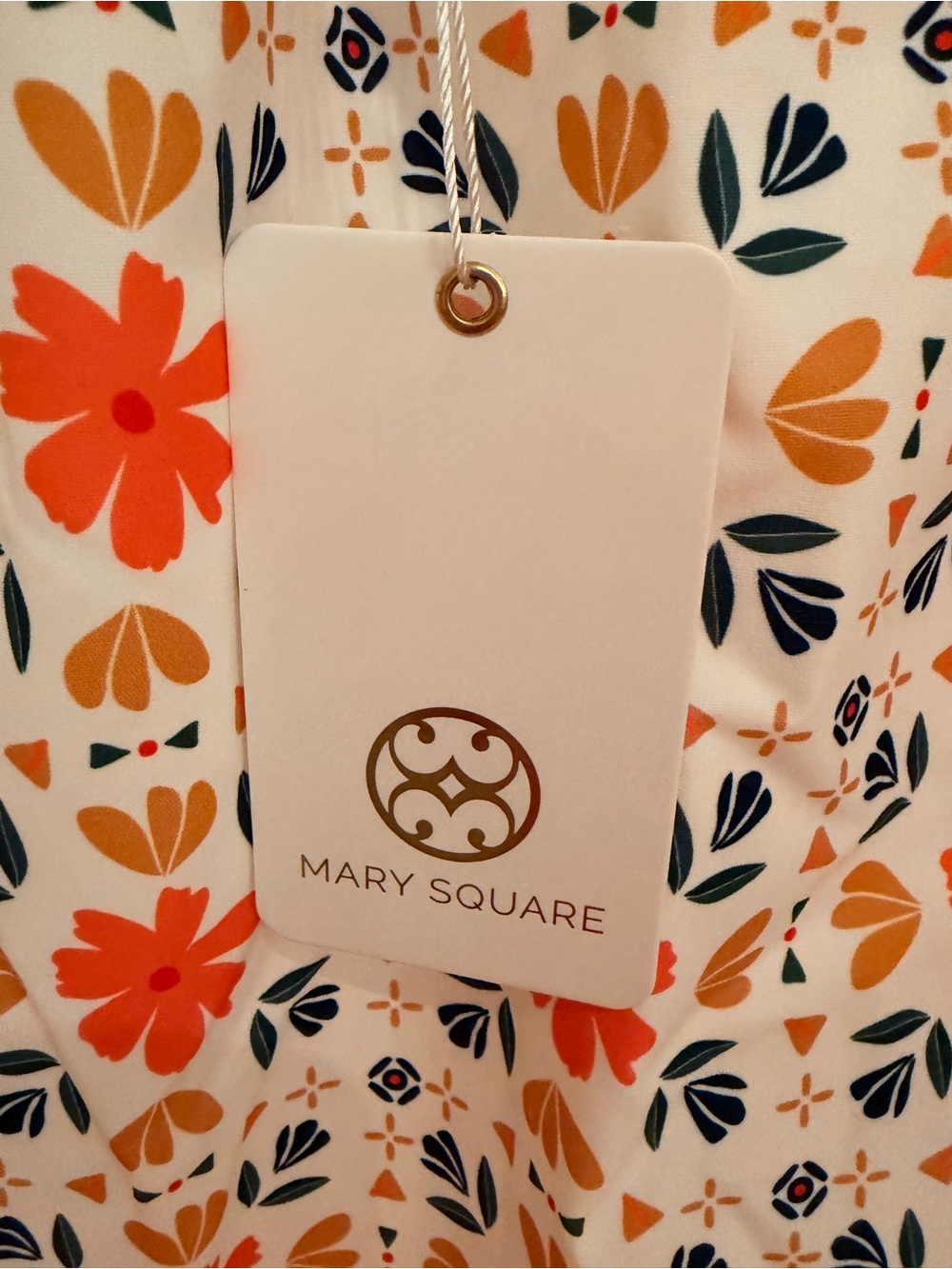 MARY SQUARE NWT SIZE M Floral Puff-Sleeve Blouse Orange/White/Black - Picture 5 of 5